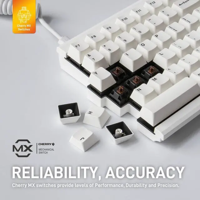 Alt view image 5 of 5 - BAROCCOMiSTEL MD770 Classic White/BKF, TKL Ergonomic Mechanical Keyboard, Cherry MX, Split-Alice Layout, PBT DoubleShot Keycap, Mac/Windows OS Compatible (Red)