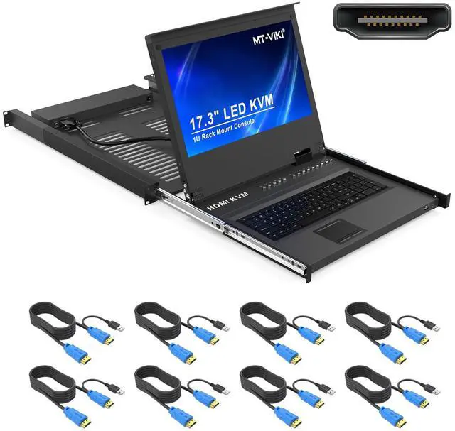 Main image of MT-VIKI(r) Rack Mount KVM HDMI with 17.3'' LCD Monitor, 1080P Support OSD/Hotkey, Included 8 KVM Cables+Keyboard + Touchpad, Fit 1U 19'' Rack