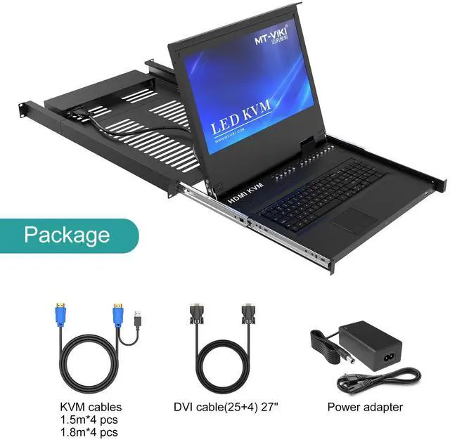 Alt view image 5 of 5 - MT-VIKI(r) Rack Mount KVM HDMI with 17.3'' LCD Monitor, 1080P Support OSD/Hotkey, Included 8 KVM Cables+Keyboard + Touchpad, Fit 1U 19'' Rack