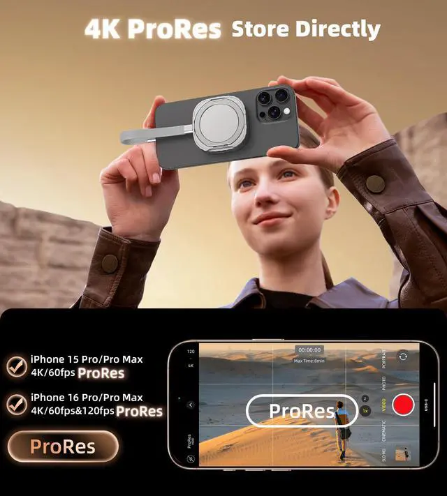 Alt view image 4 of 5 - Mukiya 512GB M.2 2230 NVMe SSD with Kickstand, Portable Aluminum External SSD with 100W PD Charge, Compatible with MagSafe for iPhone 17/16/15 Series,Galaxy S25/S24/S23, Tablet, Computer