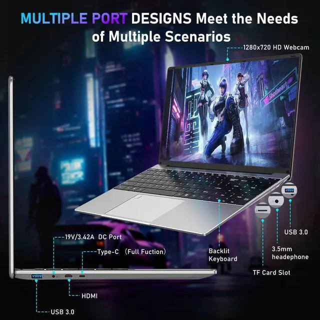 Alt view image 4 of 5 - NAIKLULU Gaming Laptop,15.6 Inch Laptop Computer,16GB RAM 1TB SSD,AMD Ryzen 5 7430U 6C/12T Processor(up to 4.3Ghz),AMD Radeon Graphics,15.6"FHD 1920 * 1080 Display,WiFi 5,BT5.0,Backlit Keyboard