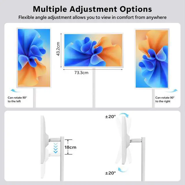 Alt view image 2 of 5 - Neeni Play 32-Inch Smart Portable TV with Touchscreen Monitor, 1081P Rotatable Screen, Rolling TV on Wheels, Built-in Battery, Android OS, Remote Control