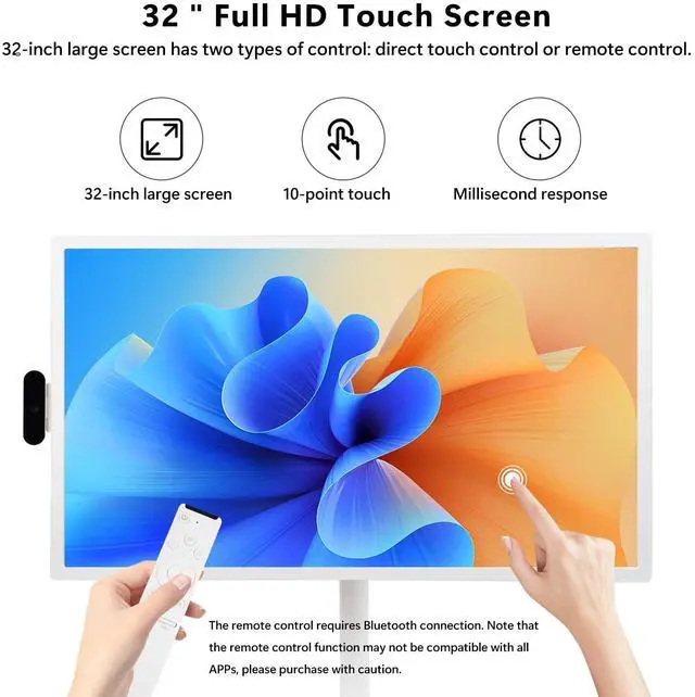 Alt view image 3 of 5 - Neeni Play 32-Inch Smart Portable TV with Touchscreen Monitor, 1081P Rotatable Screen, Rolling TV on Wheels, Built-in Battery, Android OS, Remote Control