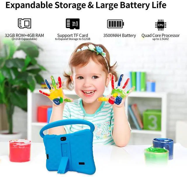 Alt view image 3 of 5 - NEWISION Kids Tablet 7 inch,32GB Toddler Tablets Android 13 with WiFi,Dual Camera,Education,Games,Kids Software Pre-Installed,Computer Tabletas PC with Age Filters,Parental Controls(Blue)