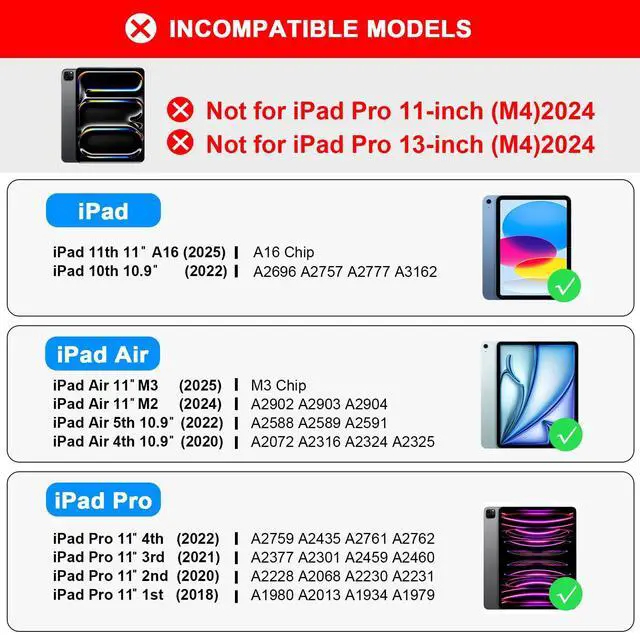 Alt view image 2 of 5 - NOKBABO for iPad 10th & 11th (A16) Generation Case with Keyboard,iPad Air 11 Keyboard(M3/M2), Keyboard for iPad Pro 11 (4th/3rd/2nd/1st) & iPad Air 5/4th, Trackpad,360degSwivel, Backlit - Matt Black