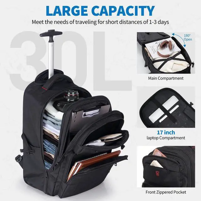 Alt view image 4 of 5 - OIWAS Rolling Backpack, Travel Backpack with Wheels, 17 Inch Laptop Roller Backpacks, Business Wheeled Backpacks for Women Men