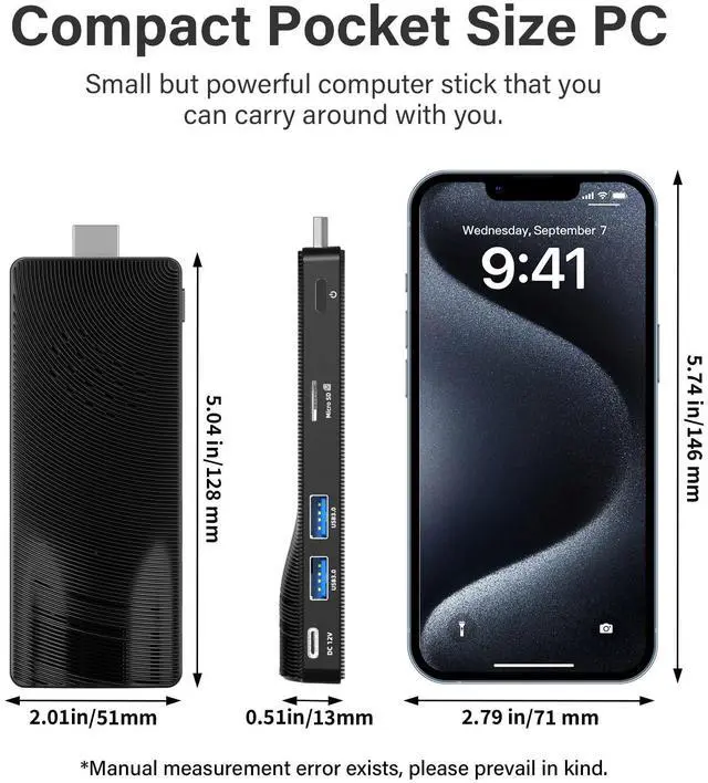 Alt view image 2 of 5 - Mini PC Stick Fanless, Micro Computer Stick Pentium N4200 4GB 64GB eMMC (1.1 GHz), Small PC, USB3.0 X 2 Gigabit Ethernet 4K 60Hz, WiFi BT 5.0 HDMI 2.0 for Business Industrial IOT Media, Office