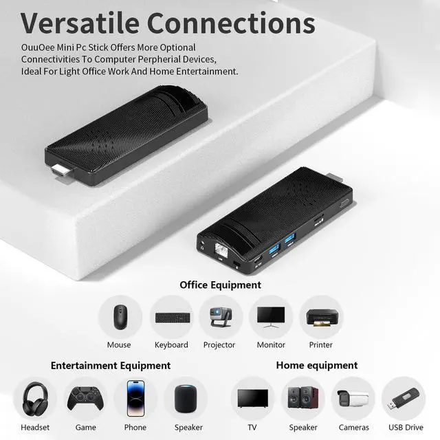 Alt view image 3 of 5 - Mini PC Stick Fanless, Micro Computer Stick Pentium N4200 4GB 64GB eMMC (1.1 GHz), Small PC, USB3.0 X 2 Gigabit Ethernet 4K 60Hz, WiFi BT 5.0 HDMI 2.0 for Business Industrial IOT Media, Office