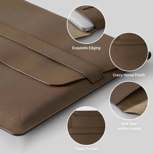 Alt view image 4 of 5 - BEVEL & AWL Evoke 100% Full Grain Cow Leather Laptop Sleeve 16 Inch and Pro (M1 Pro, M1 Max, M2 Pro, M2 Max, M3 Pro, M3 Max) 2021-2024, Handcrafted Laptop 16 Inch Case
