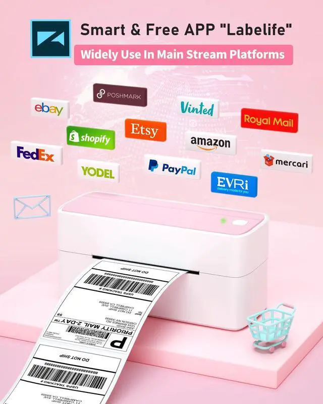 Alt view image 3 of 5 - Phomemo Bluetooth Thermal Label Printer with 1 Roll Pink Thermal Labels