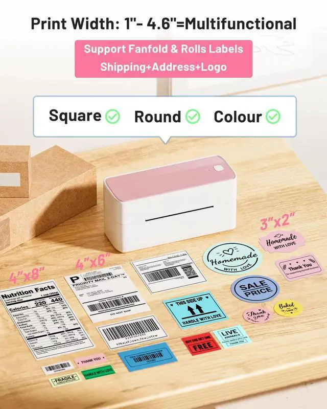 Alt view image 4 of 5 - Phomemo Bluetooth Thermal Label Printer with 1 Roll Pink Thermal Labels