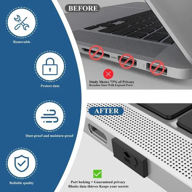 Alt view image 2 of 5 - 35PCS USB Port Blockers with 3 Locks for PC, Laptop Removable Type-A Data Protection,Dust & Moisture Resistant Shield(Mixed Colors Packs Svailable for Port Sorting)