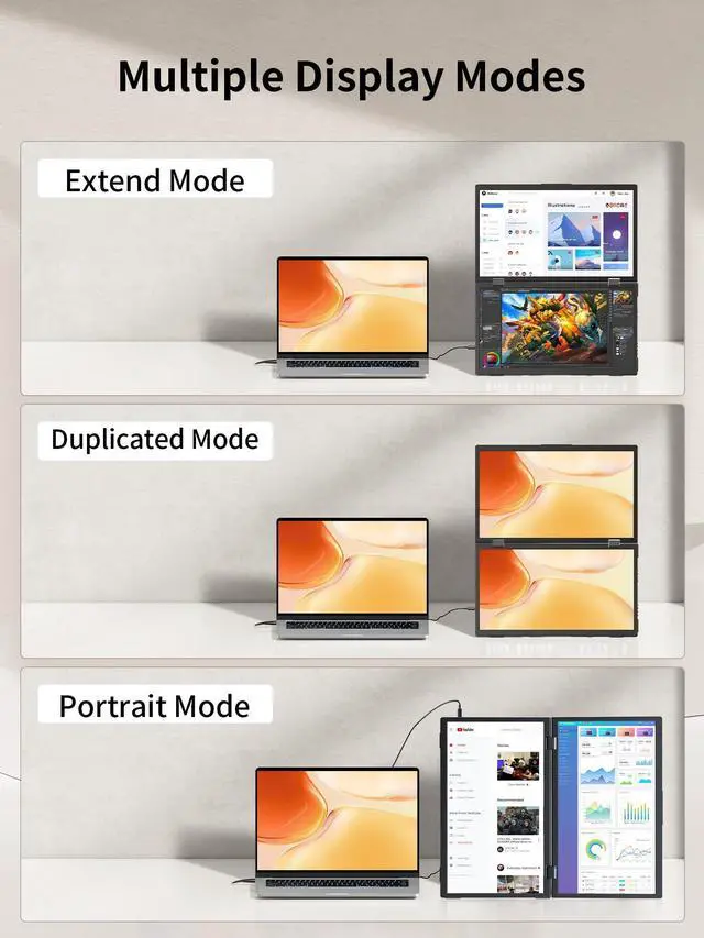 Alt view image 4 of 5 - 2K Laptop Screen Extender, 15.6" Triple Laptop Screen Extender(Wins Only), Foldable Dual Monitors HDMI USB-C Stacked Triple Portable Monitor 180degRotation, Plug & Play for Laptops PC Phone