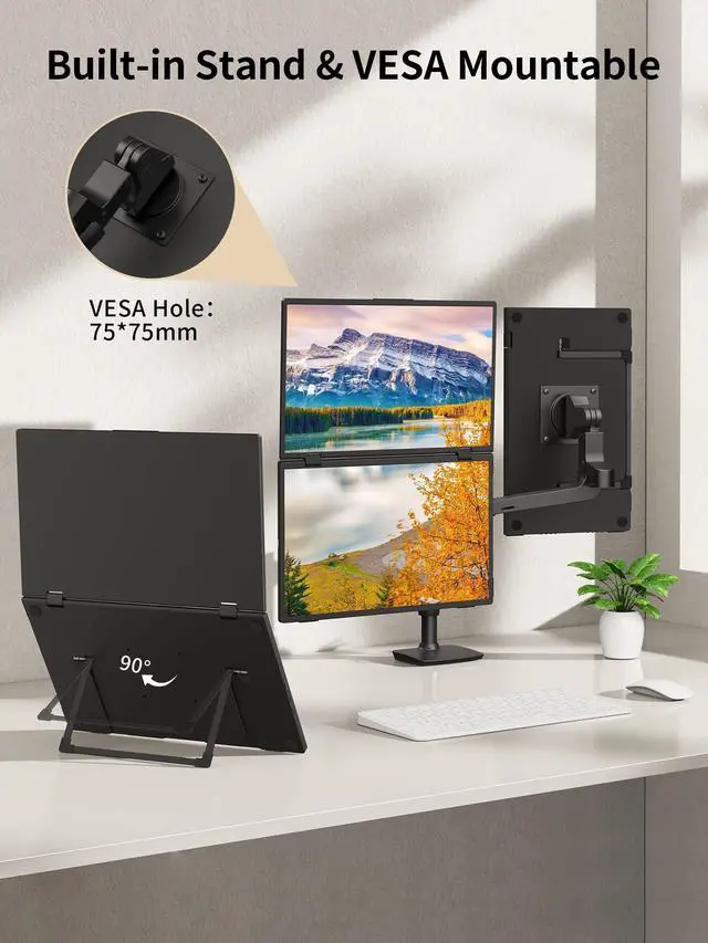 Alt view image 5 of 5 - 2K Laptop Screen Extender, 15.6" Triple Laptop Screen Extender(Wins Only), Foldable Dual Monitors HDMI USB-C Stacked Triple Portable Monitor 180degRotation, Plug & Play for Laptops PC Phone