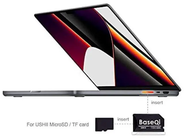 Alt view image 3 of 3 - BASEQI UHS-II Aluminum microSD Adapter for 2021 M1 MacBook Pro 14 & 16" (Adapter with HDMI Dust Plug, Silver)