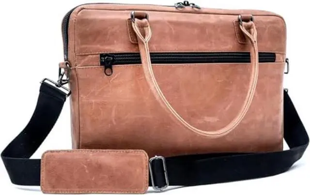 Alt view image 2 of 4 - Handmade Unisex Brown Genuine Cowhide Leather Laptop Bag (Brown, 15.6 Inches)