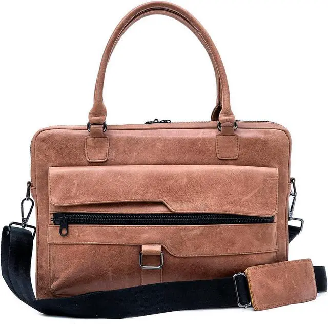Main image of Handmade Unisex Brown Genuine Cowhide Leather Laptop Bag (Brown, 15.6 Inches)
