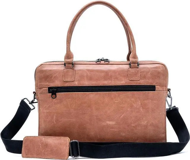 Alt view image 4 of 4 - Handmade Unisex Brown Genuine Cowhide Leather Laptop Bag (Brown, 15.6 Inches)