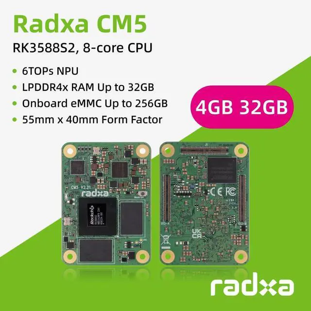 Alt view image 5 of 5 - Radxa CM5 RK3588S2 8-core CPU Compute Module, GPU, NPU, 8K HDMI and 3x100-Pin B2B Connector (Radxa CM5 4GB 32GB)