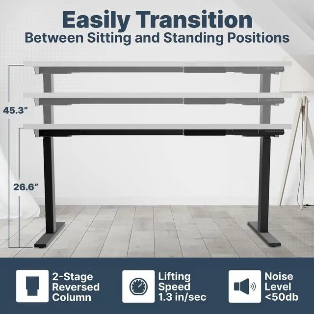 Alt view image 2 of 5 - Ansel Dual Electric Motor Desk Frame, 2-Stage Reverse Column Height Adjustable, Home Office Computer Workstation Sit Standing, Memory Keypad, 300lbs Capacity, for tops up to 24"x70", Black-Frame Only