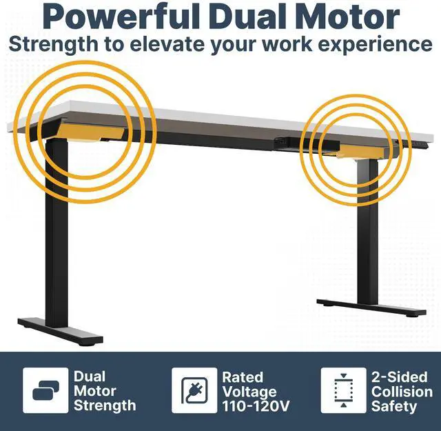 Alt view image 5 of 5 - Ansel Dual Electric Motor Desk Frame, 2-Stage Reverse Column Height Adjustable, Home Office Computer Workstation Sit Standing, Memory Keypad, 300lbs Capacity, for tops up to 24"x70", Black-Frame Only