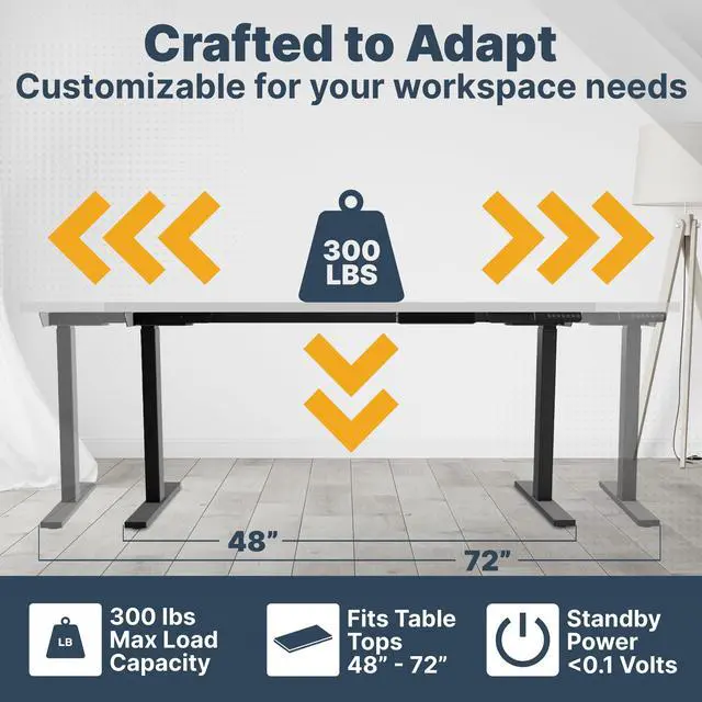 Alt view image 4 of 5 - Ansel Dual Electric Motor Desk Frame, 2-Stage Reverse Column Height Adjustable, Home Office Computer Workstation Sit Standing, Memory Keypad, 300lbs Capacity, for tops up to 24"x70", Black-Frame Only