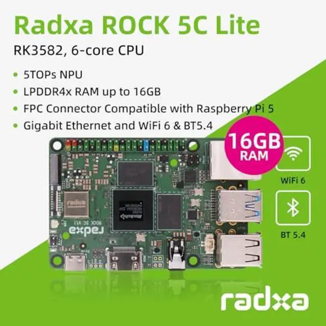 Alt view image 5 of 5 - Radxa Rock 5C(Lite) RK3588S2, 8-core CPU SBC, HDMI with 8K Output, PCIe 2.1 1-Lane, Gigabit Ethernet, Single Board Computer Rock 5C Lite 16GB