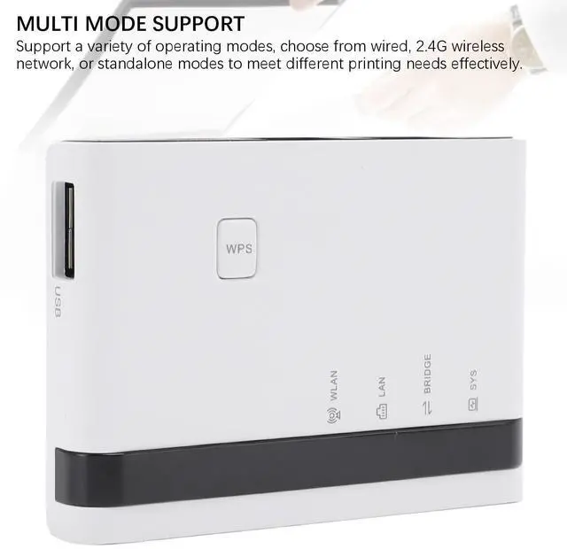 Alt view image 4 of 5 - Wireless Print Server, USB Print Server for Sharing 4 USB Printers Over LAN via Ethernet or WiFi Network, Multi Mode Support, Plug and Play (US Plug)