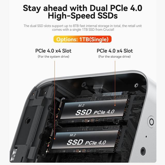 Alt view image 4 of 5 - Beelink SER9 Pro AI Mini PC, AMD Ryzen AI 9 365(73TOPS,10C/20T,5.0GHz), 32G LPDDR5X 8000MHz 1TB PCIe4.0 x4 SSD, AI PC AMD Radeon 880M NPU 50 AI Tops, Built-in MIC/Speakers/USB4/WiFi6/BT5.2/2.5G