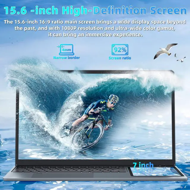 Alt view image 4 of 5 - Dual Screen Laptop 15.6" LCD Screen + 7" Touch Screen Computer 16GB RAM 1TB SSD in tel N100 (up to 3.4GHz) /Student & Business Portable PC with Color Backlight KB,TypeC,Windows 11 Pro (16G+1TB)