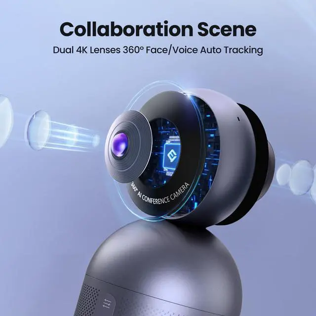 Alt view image 3 of 5 - EMEET Meeting Capsule Pro, Dual 4K Lenses 360deg Auto-Tracking Speakers Video Conference Camera w/ 10 Mics 10W Speaker, AI auto Voice/Face/Figure Tracked, for 10 People