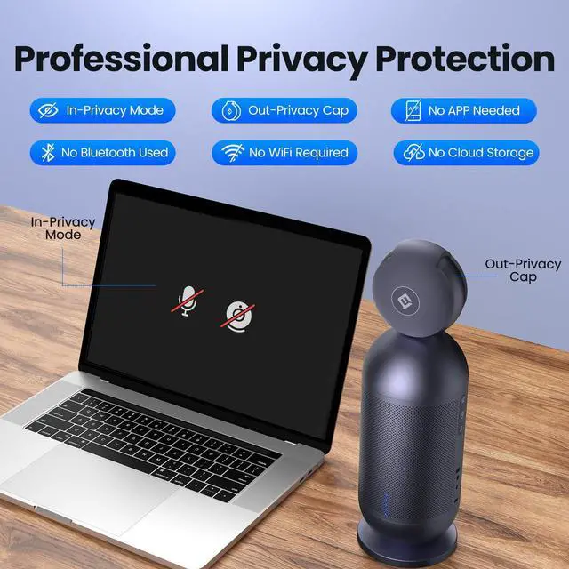 Alt view image 5 of 5 - EMEET Meeting Capsule Pro, Dual 4K Lenses 360deg Auto-Tracking Speakers Video Conference Camera w/ 10 Mics 10W Speaker, AI auto Voice/Face/Figure Tracked, for 10 People