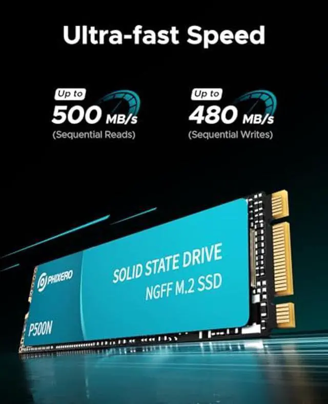 Alt view image 2 of 5 - PHIXERO High-Performance M.2 NGFF SSD 500MB/S 1TB- Compact, Fast, and Powerful Storage Solution for Laptops and Desktops