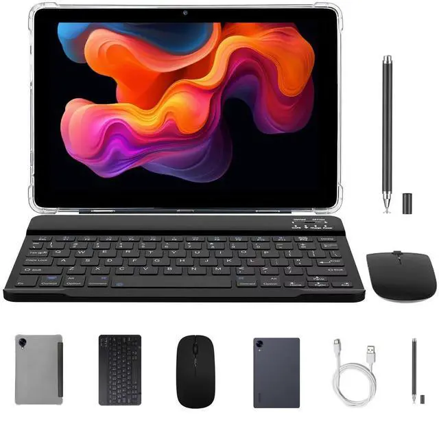 Main image of Android Tablet 10inch with Keyboard 4G LTE Dual SIM Octa-Core Processor 8GB RAM 128GB ROM 1TB Extended, Full HD IPS Touchscreen Dual Camera,WiFi/Bluetooth Gaming Tablet with Leather Case Mouse Stylus