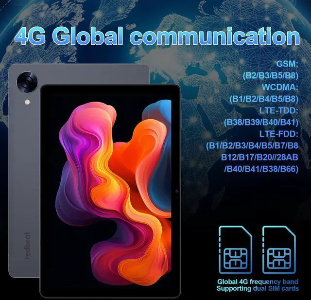 Alt view image 5 of 5 - Android 14 tablet, Unlocked GSM/4G LTE Cellular Tablets with SIM Card Slot GPS 8GB RAM 128GB ROM, 6000 Battery, WiFi Dual Camera Speakers, 10.1 inch HD Touch Screen for Adults Kid Seniors and Cars
