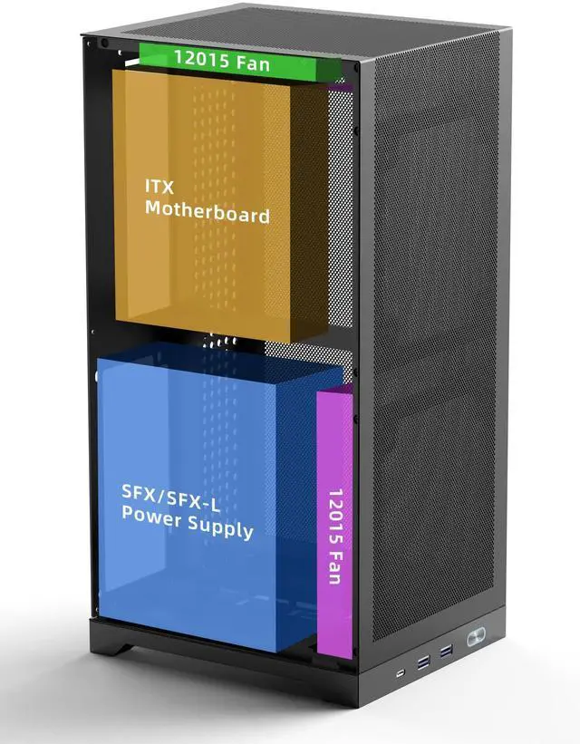 Alt view image 4 of 5 - ShinySnake L300 Ultra-Compact ITX Case - 8.5L Portable Gaming Chassis, High Airflow Mesh Side Panels, 325mm GPU & SFX PSU Support, Includes Special-Designed PCIe Riser 4.0 & DP 1.4 Cable, Black