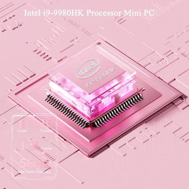 Alt view image 2 of 5 - Mini PC i9-9980HK Processor & GeForce GTX1650 GDDR5 Dedicated Graphics Card 8C/16T RGB Lights Desktop Gaming Mini Computer, 32GB RAM 1TB NVMe SSD, 4K Triple Displays/WiFi 6E/BT 5.3, Pink