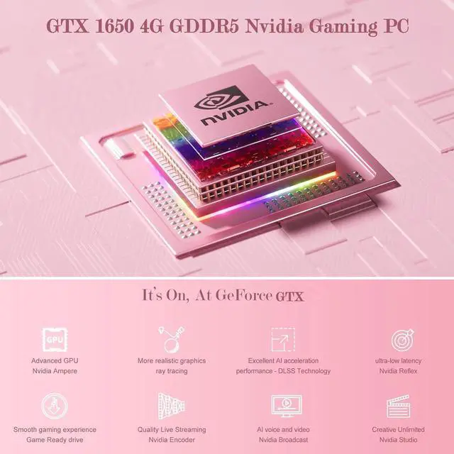 Alt view image 3 of 5 - Mini PC i9-9980HK Processor & GeForce GTX1650 GDDR5 Dedicated Graphics Card 8C/16T RGB Lights Desktop Gaming Mini Computer, 32GB RAM 1TB NVMe SSD, 4K Triple Displays/WiFi 6E/BT 5.3, Pink