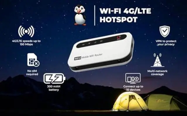 Alt view image 2 of 5 - Puffin Smart 4G LTE Portable WiFi for Travel with Pre-Installed SIM Card and VPN