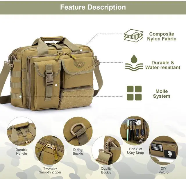 Alt view image 4 of 5 - Stypos Tactical Messenger Bag, 14 Inch Tactical Briefcase for Man Military Laptop Bag Messenger Shoulder Bag Flight Bags for Pilots Black