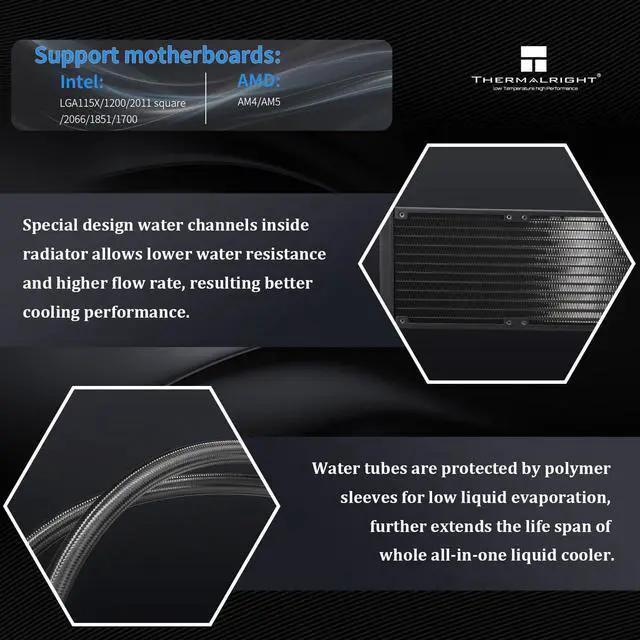 Alt view image 3 of 5 - Thermalrlght Frozen Magic 360 Black ARGB V2 Liquid CPU Cooler, AIO Pump Head Speed up to 2800RPM, TL-C12B-S V2 PWM Fans,for AMD/AM4/AM5, Intel LGA1150/1151/1200/2011/1700, Computer CPU Liquid Cooler