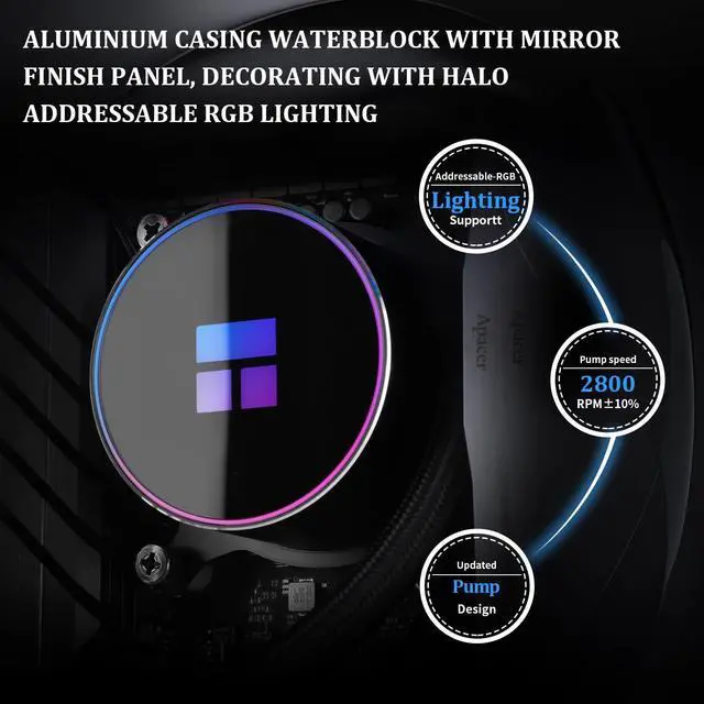 Alt view image 4 of 5 - Thermalrlght Frozen Magic 360 Black ARGB V2 Liquid CPU Cooler, AIO Pump Head Speed up to 2800RPM, TL-C12B-S V2 PWM Fans,for AMD/AM4/AM5, Intel LGA1150/1151/1200/2011/1700, Computer CPU Liquid Cooler