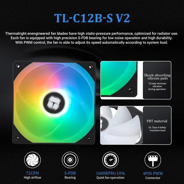 Alt view image 5 of 5 - Thermalrlght Frozen Magic 360 Black ARGB V2 Liquid CPU Cooler, AIO Pump Head Speed up to 2800RPM, TL-C12B-S V2 PWM Fans,for AMD/AM4/AM5, Intel LGA1150/1151/1200/2011/1700, Computer CPU Liquid Cooler