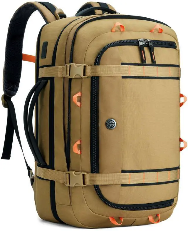 Main image of Tolaccea Travel Laptop Backpack, TSA Flight Approved Carry On Travel Duffel Backpack, Dual Laptop Storage for 17.3" and 15.6" Laptop, Large Luggage Backpack 45-50L Expandable for Men Women (Khaki)
