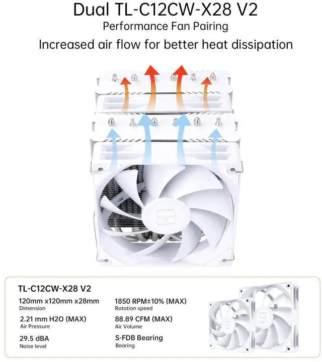 Alt view image 4 of 5 - Peerless Assassin 120 SE White V2 CPU Air Cooler, 6 Heat Pipes CPU Cooler, Aluminium Heatsink Cover, for AMD AM4/AM5 Intel LGA 1851/1700/115X/1200 (PA 120 SE V2 White)