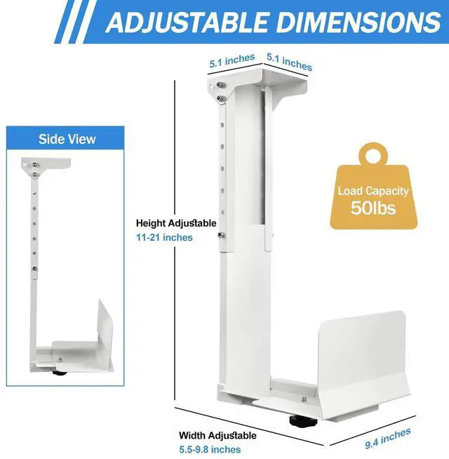 Alt view image 4 of 5 - Heavy Duty Computer Wall Mount PC Case - Upgraded, Also Great for PC Mount Under Desk - Height Adjustable from 11" to 21", Width Adjustable from 5.5" to 9.8", Computer Tower Under Desk Home Office