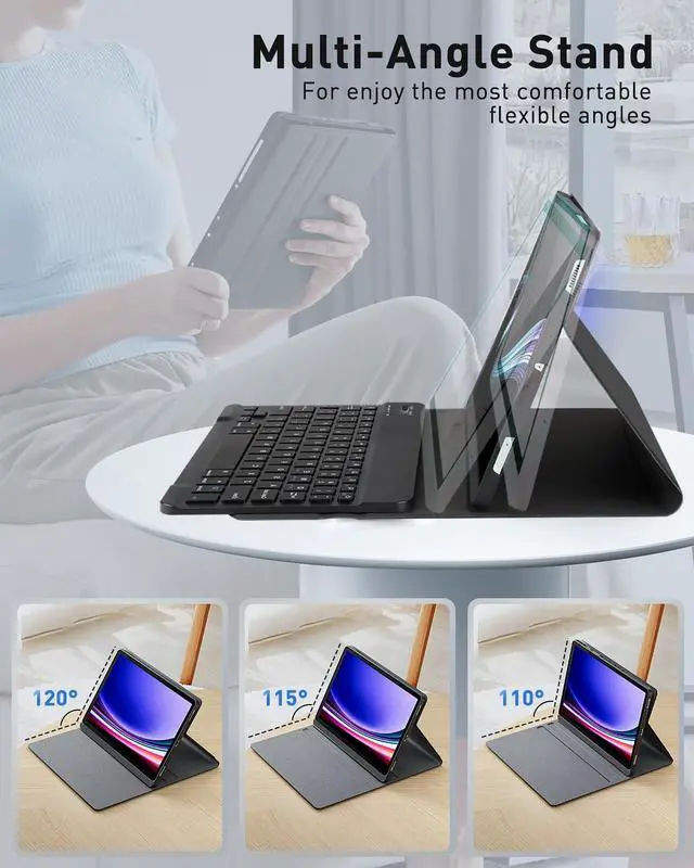 Alt view image 5 of 5 - TUNKARMOR Keyboard Case for Lenovo Tab P12 12.7 Inch 2023/2024 - Mouse and Detachable Keyboard PU Leather Cover Case Auto Sleep/Wake - Black