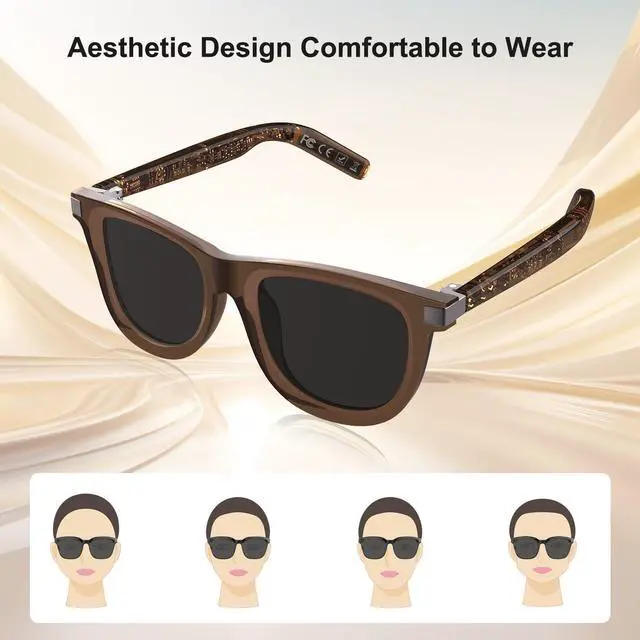 Alt view image 4 of 5 - Tulbeys Smart Glasses, Polarized Bluetooth Sunglasses for Men Women, Open Ear Audio Glasses with Outdoor UV Protection, Built-in Mic Speakers, Auto-On Head Detection, Voice Assistant Compatible(Brown)