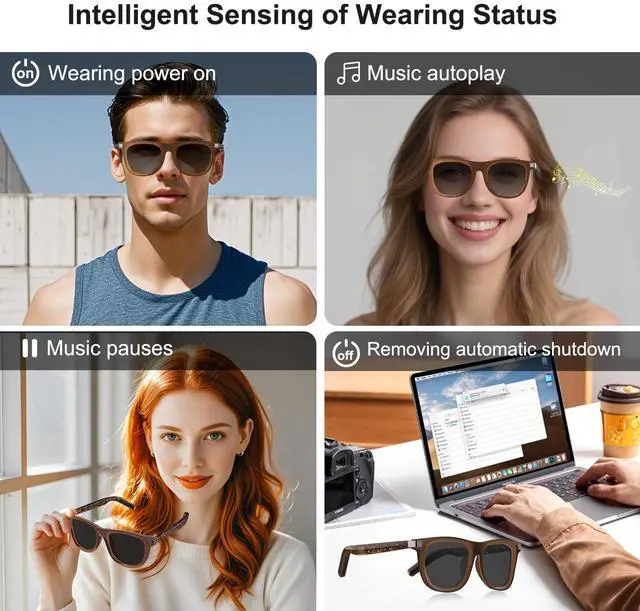 Alt view image 5 of 5 - Tulbeys Smart Glasses, Polarized Bluetooth Sunglasses for Men Women, Open Ear Audio Glasses with Outdoor UV Protection, Built-in Mic Speakers, Auto-On Head Detection, Voice Assistant Compatible(Brown)