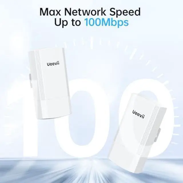 Alt view image 3 of 5 - Wireless Bridge, UeeVii 5.8G Point to Point WiFi Bridge, 2KM Long Range Outdoor CPE with 2x100Mbps LAN Ports, 24V PoE Injector, Ideal for Barn, Garage, or Shop Network Extension